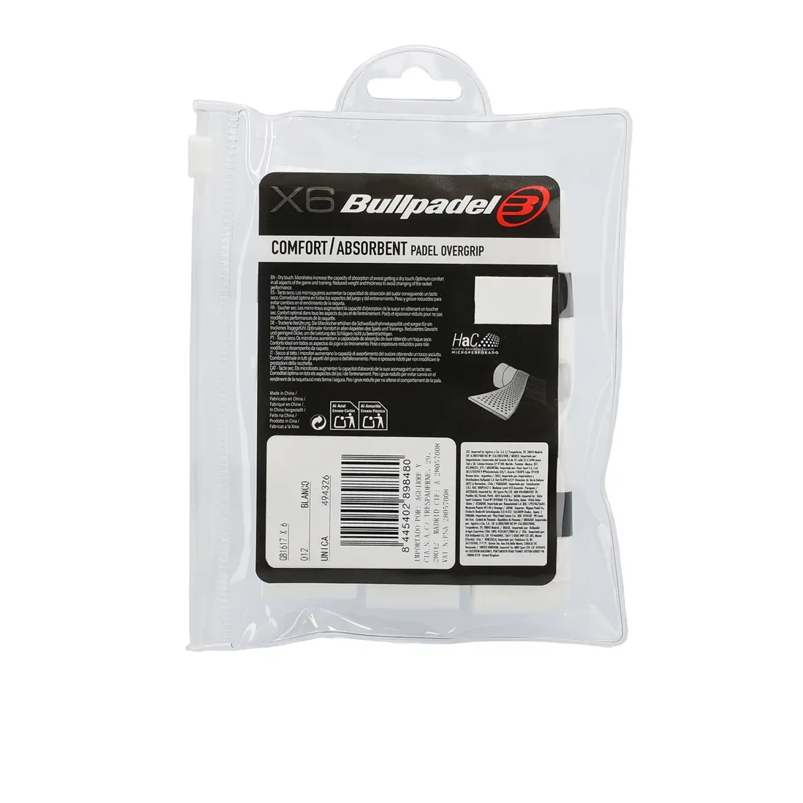 Overgrips Bullpadel GB1617 Pack de 6 Brancos - imagem 2