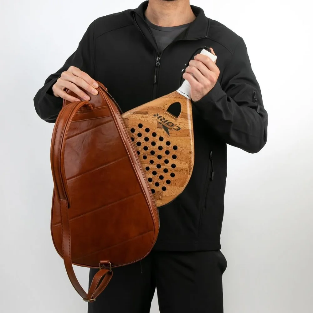 Cork Padel Racket Leather Bag Brown – Saco artesanal em couro genuíno castanho para raquetes de padel - imagem 6