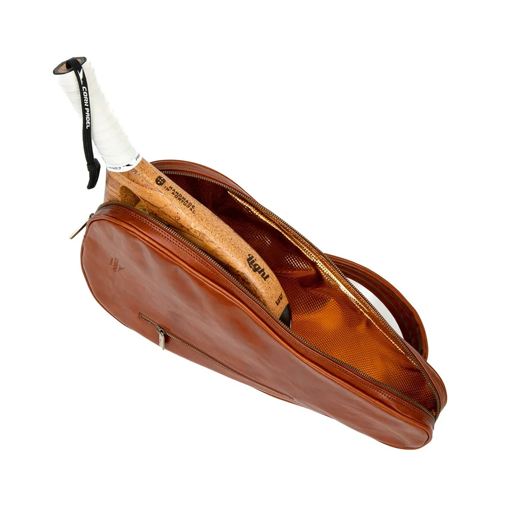 Cork Padel Racket Leather Bag Brown – Saco artesanal em couro genuíno castanho para raquetes de padel - imagem 4