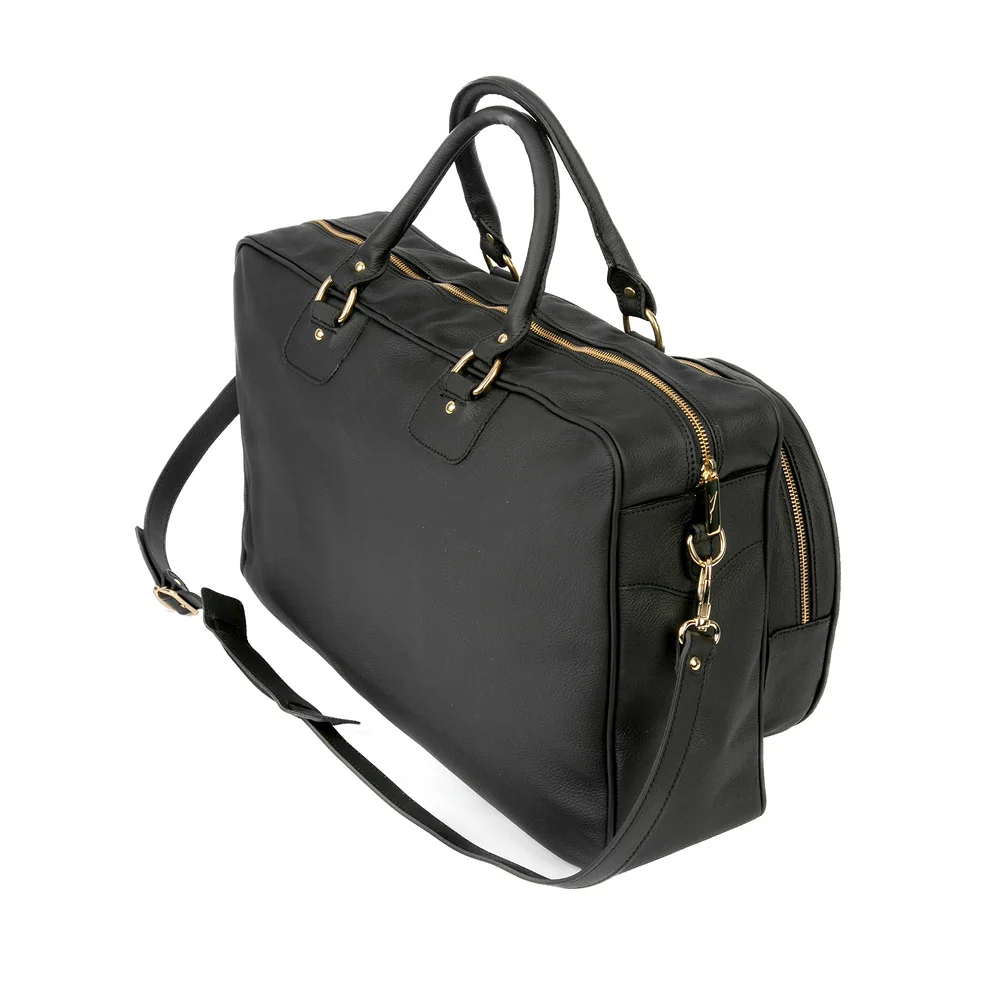 Cork Sports Bag Vintage Leather Black Gold – saco desportivo em pele vintage com detalhes Gold - imagem 2