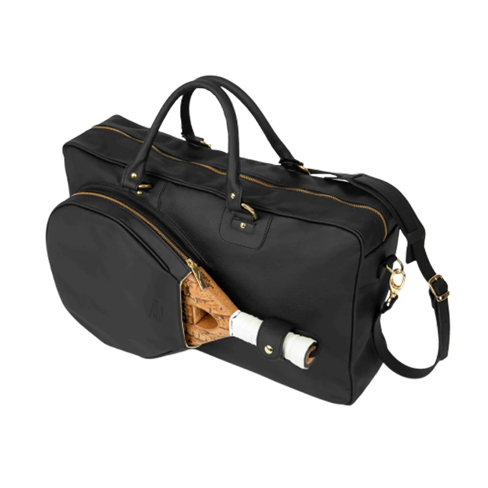 Cork Sports Bag Vintage Leather Black Gold – saco desportivo em pele vintage com detalhes Gold - imagem 1