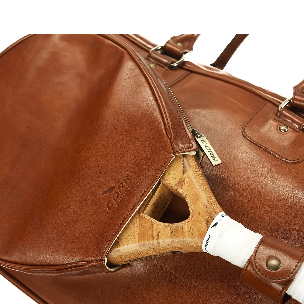 Cork Sports Bag Vintage Leather Brown – saco desportivo em pele vintage castanha com ferragens Silver - imagem 4