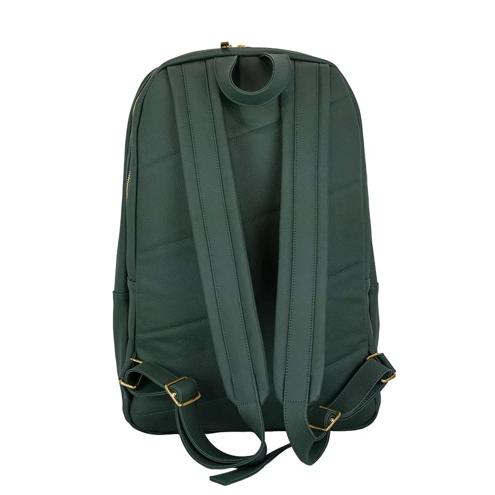 Cork Backpack Leather Green Gold – green leather padel backpack with gold hardware - image 3