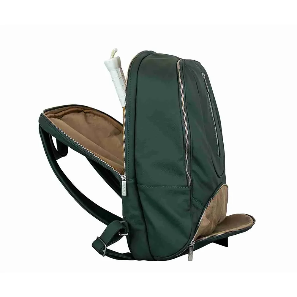 Cork Backpack Leather Green Silver – green leather padel backpack with silver hardware - image 2