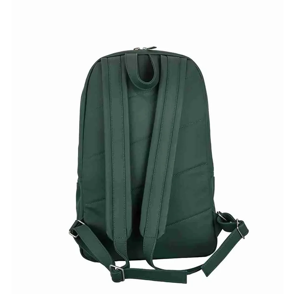 Cork Backpack Leather Green Silver – green leather padel backpack with silver hardware - image 3