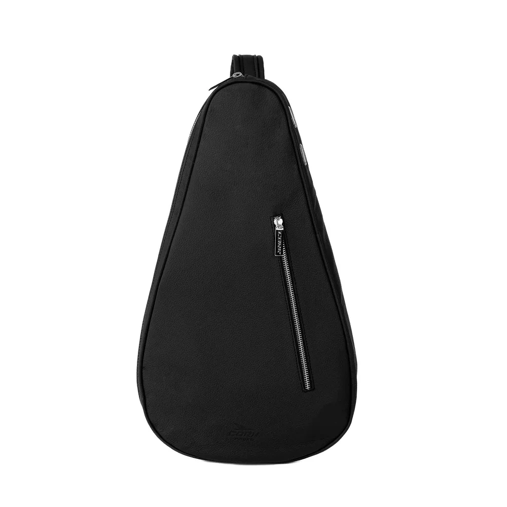 Cork Padel Racket Leather Bag Black Silver – Saco artesanal em couro genuíno para raquetes de padel - imagem 1