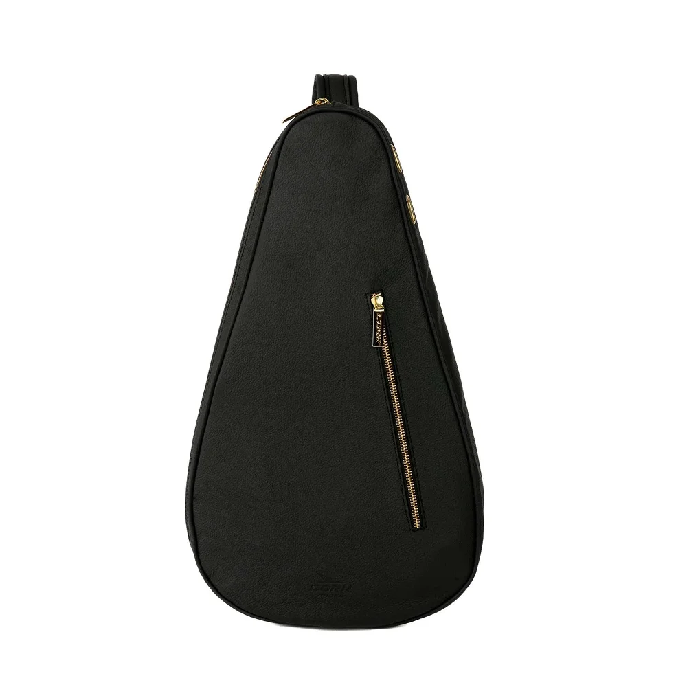 Cork Padel Racket Leather Bag Black Gold – Handmade genuine leather padel racket bag - image 1