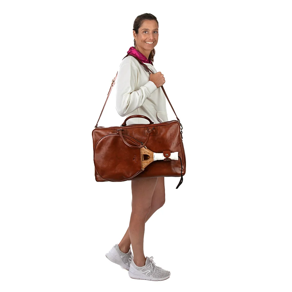 Cork Sports Bag Vintage Leather Brown – vintage leather sports bag with Silver hardware and smart capacity - image 6