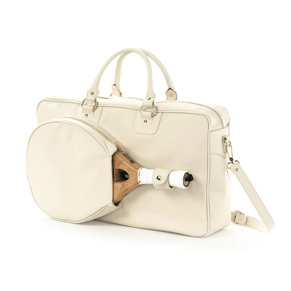 Cork Sports Bag Vintage Leather White – saco premium em pele vintage num elegante tom branco-creme - imagem 1