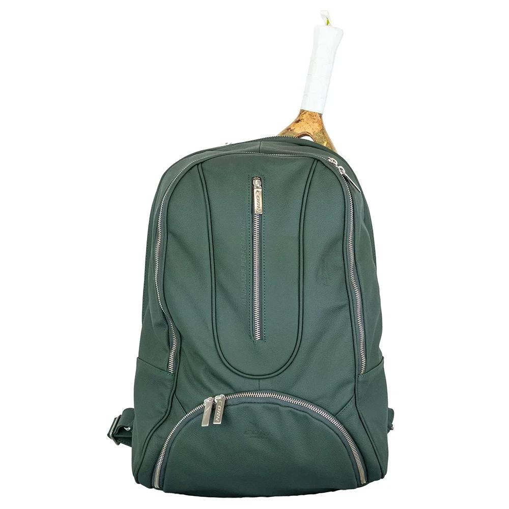 Cork Backpack Leather Green Silver – green leather padel backpack with silver hardware - image 1