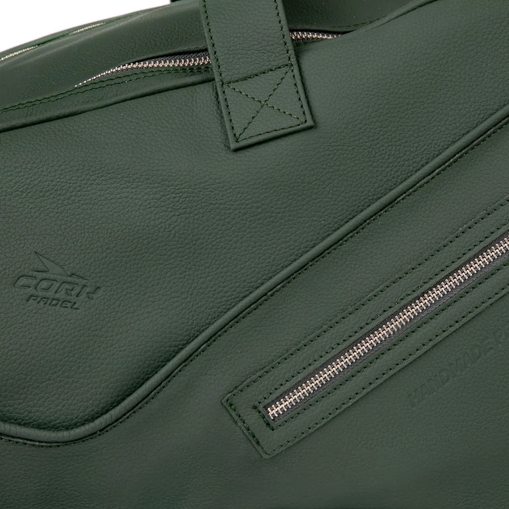 Cork Sports Bag Leather Thermo Green Silver — premium leather thermal padel bag - image 3