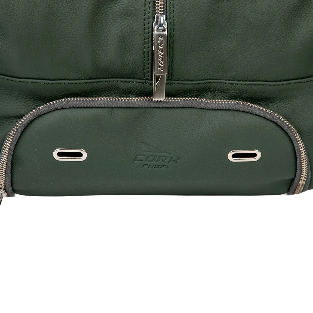 Cork Sports Bag Leather Thermo Green Silver — premium leather thermal padel bag - image 6