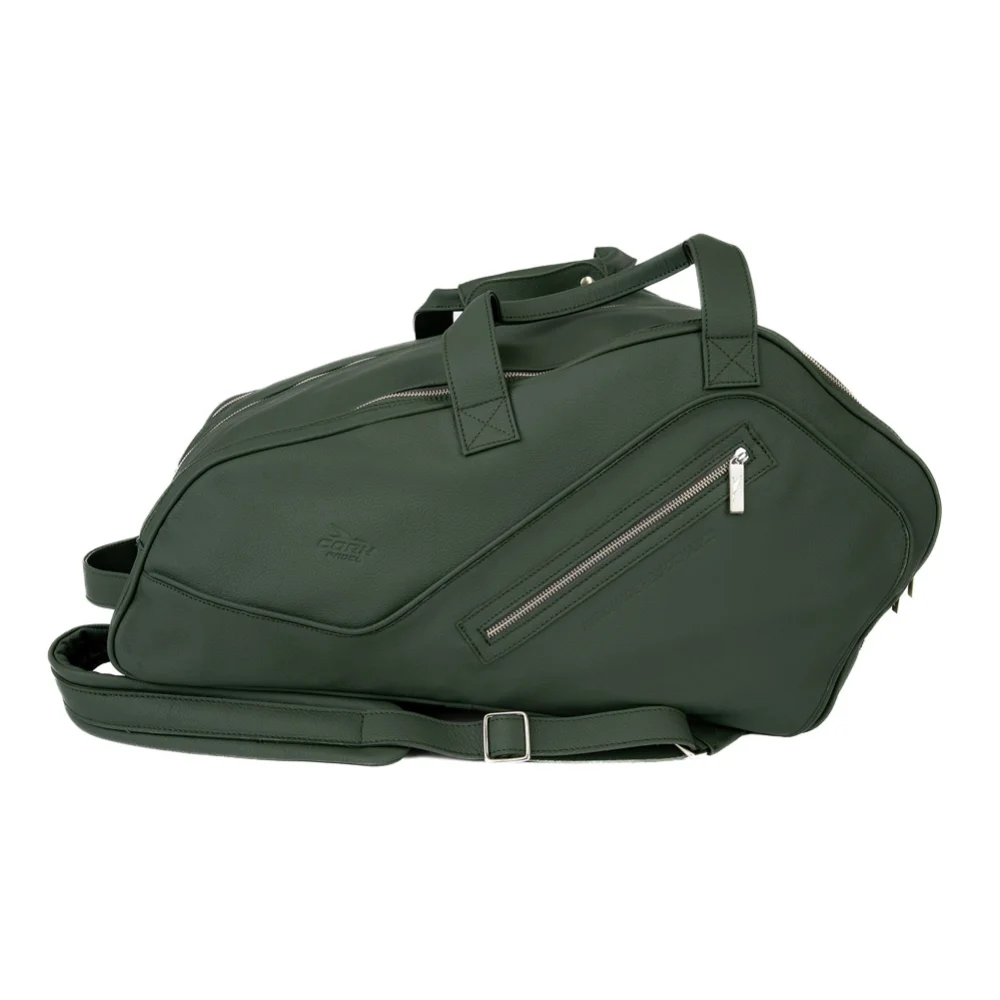 Cork Sports Bag Leather Thermo Green Silver — premium leather thermal padel bag - image 1